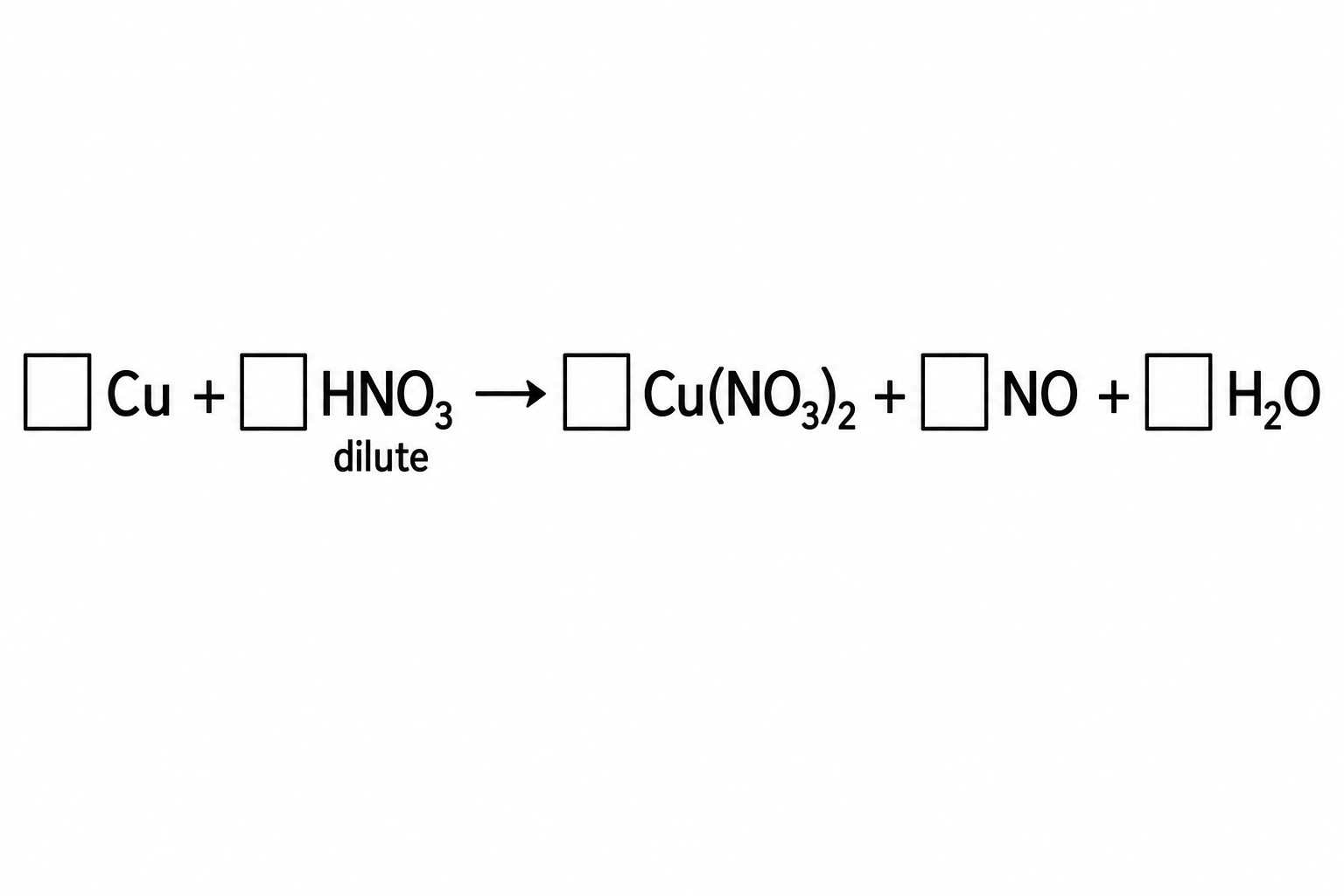 Diagram for question 10: The figure shows copper reacting with dilute nitric acid. Which sequence gives the smallest whole-number…
