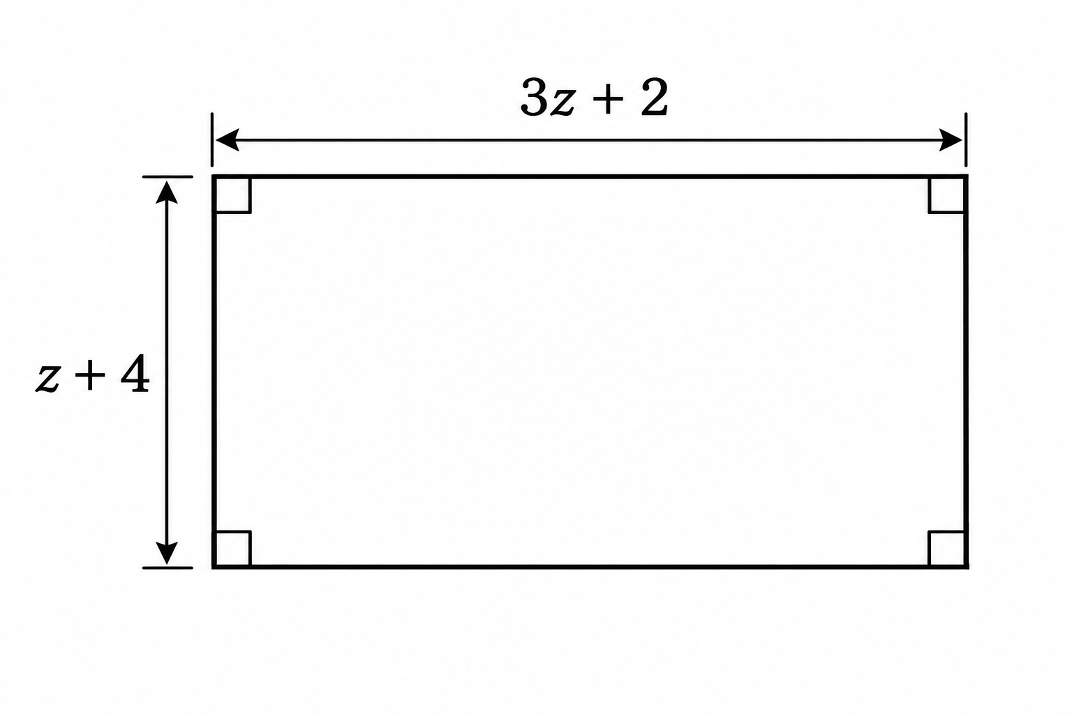 Diagram for question 10: The diagram shows a rectangle. Which expression gives its perimeter in simplest form?