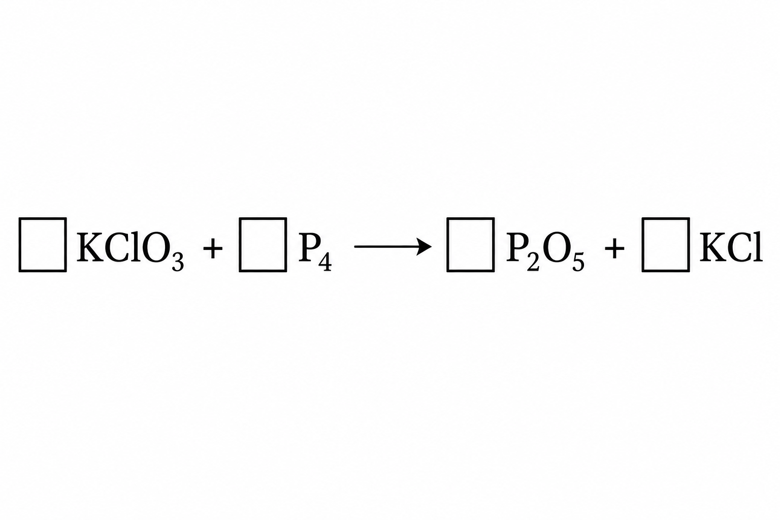 Diagram for question 10: The figure shows an unbalanced reaction with empty coefficient boxes. Which list gives the smallest…