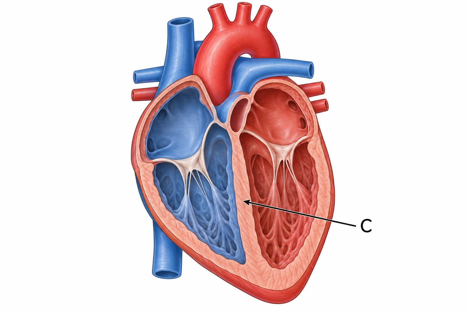 Diagram for question 3: Which structure is indicated by arrow C?