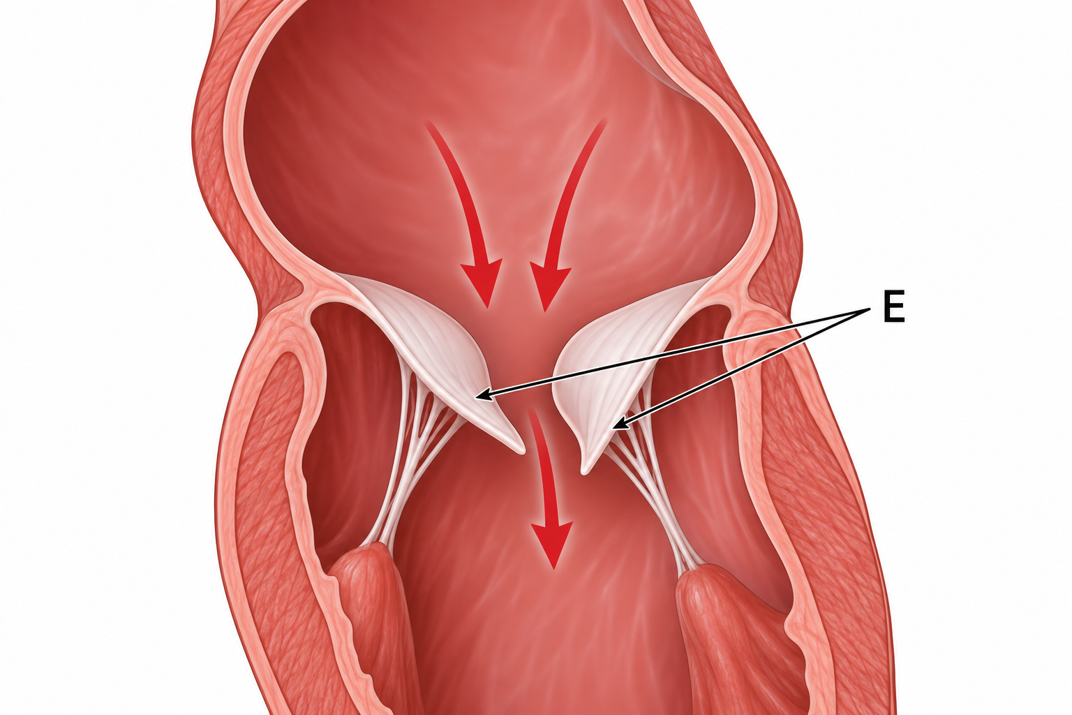 Diagram for question 5: Which heart structure is labelled E in the enlarged diagram?