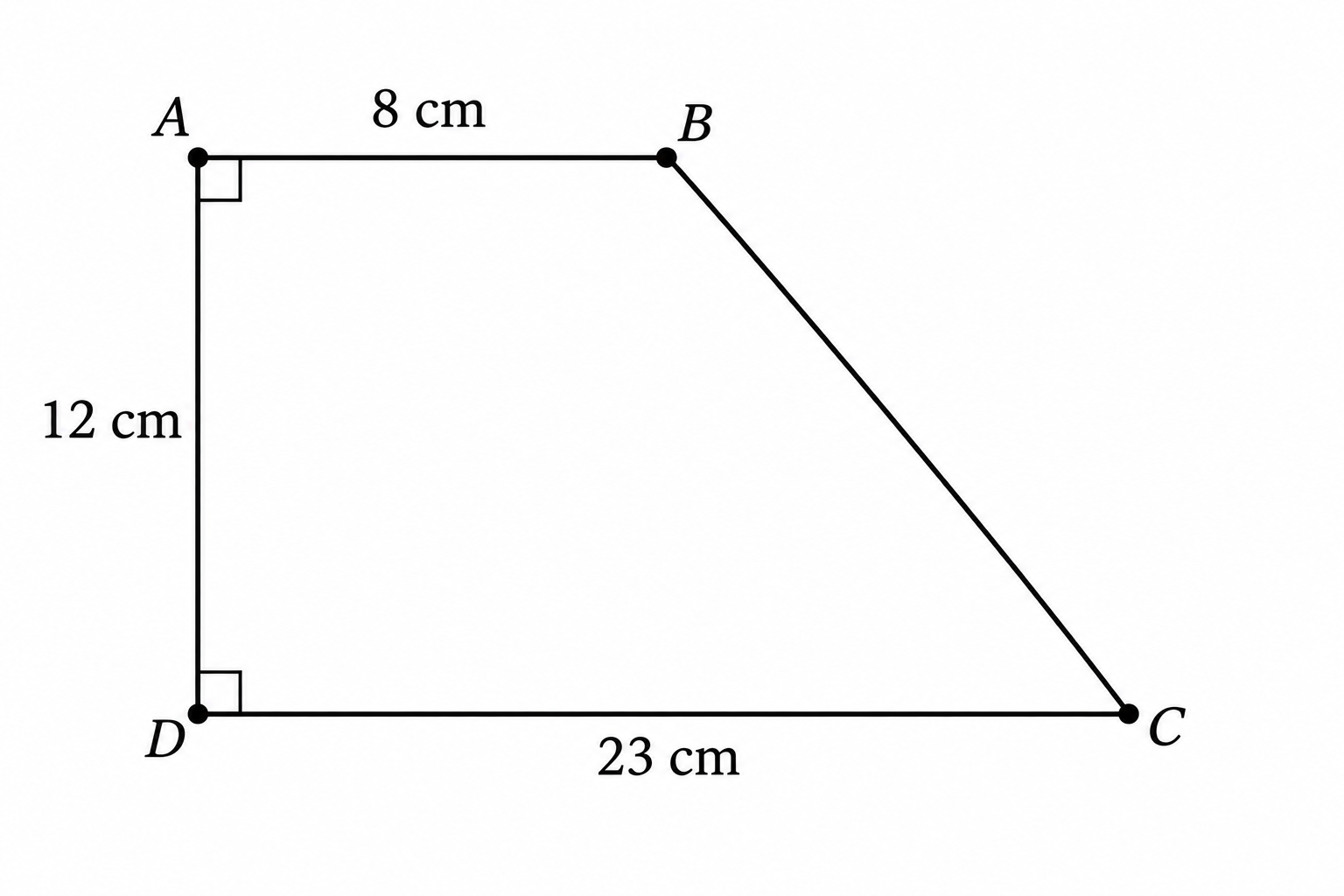 Diagram for question 10: Use the dimensions in the figure to calculate the perimeter of trapezium ABCD.