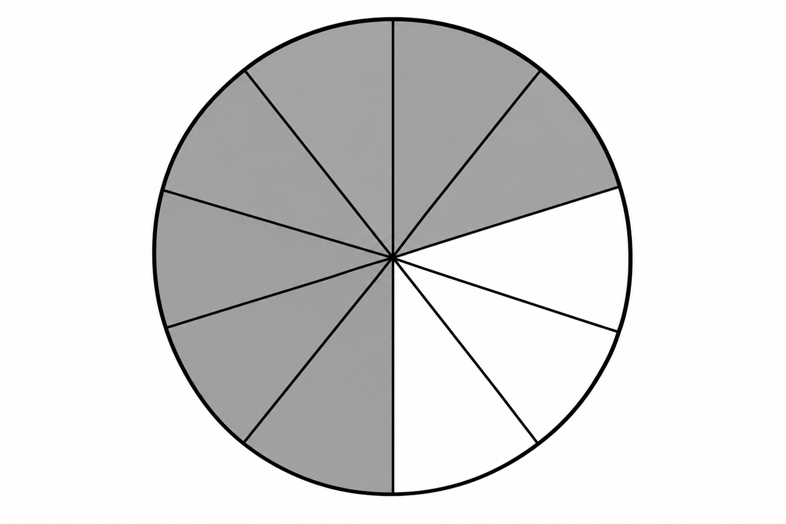 Diagram for question 10: Look at the divided circle. Write the shaded fraction in its simplest form.