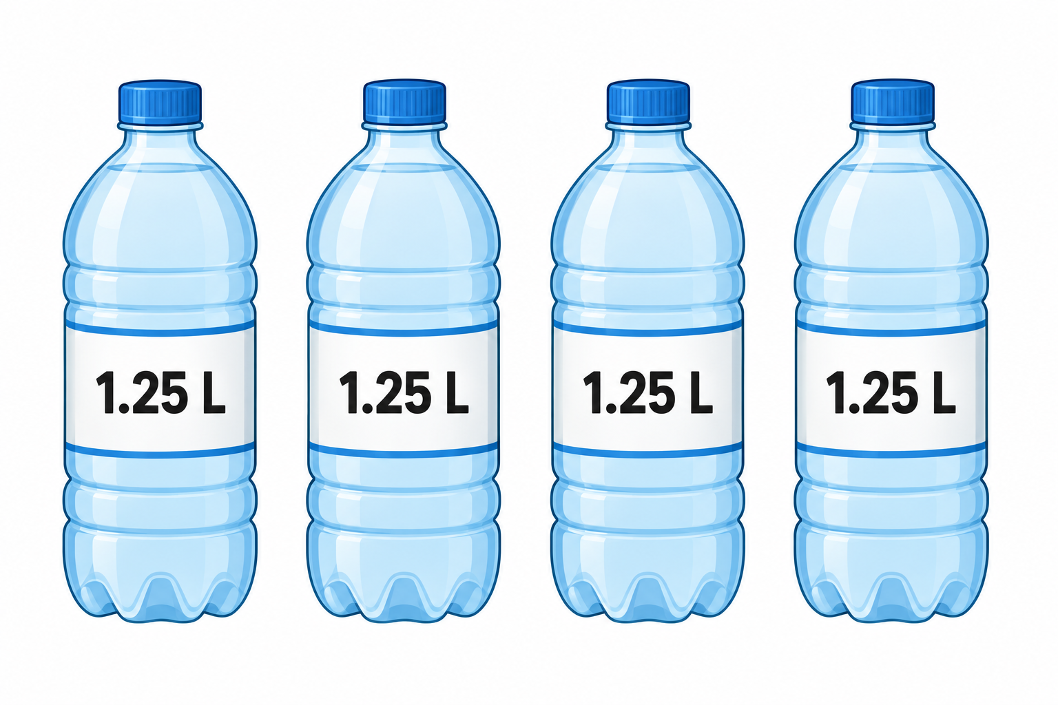 Diagram for question 9: The picture shows four identical bottles. What is their total volume?